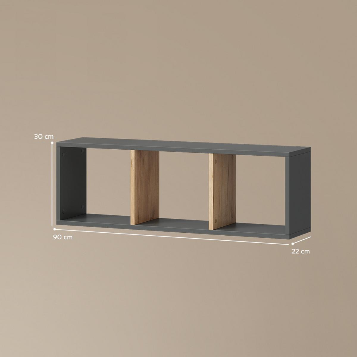 WANDREGAL Lorena Anthrazit/Goldkraft Eiche 90 x 30 cm 2er Set - Honigeiche/Anthrazit, Holzwerkstoff (90/30/22cm) - Livinity®