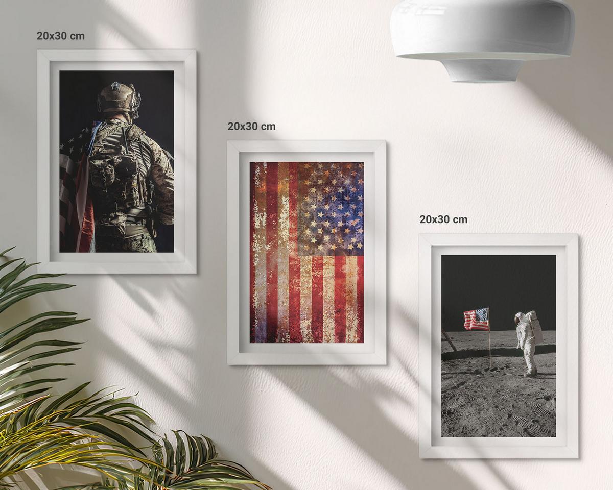 BILDER SET 3er Set - 20x30 cm Weißer Rahmen - Amerikanische Symbole, USA-Flagge - Weiß, Kunststoff (20/30cm) - TULUP