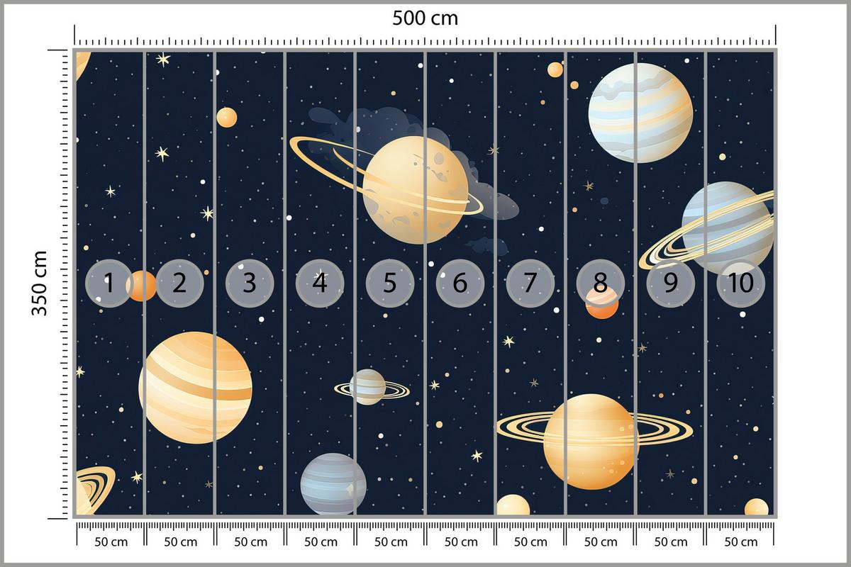 FOTOTAPETE für Kinderzimmer Märchen Galaxie Planeten Sterne 500x350 - Blau/Gelb, Papier (500/350cm) - Muralo