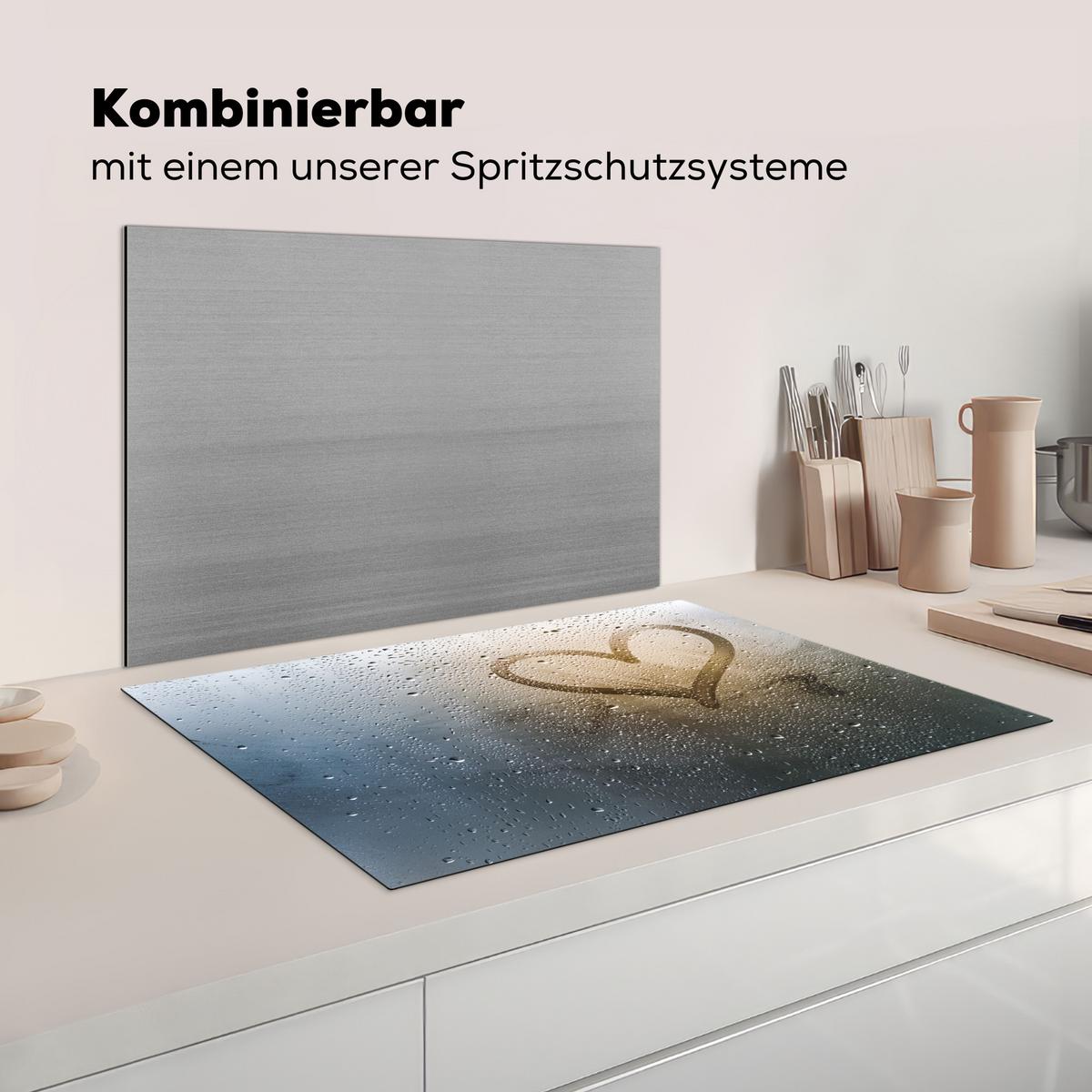 HERDABDECKPLATTE Herz - Kondenswasser - Wasser - 3D Induktionsmatte 81x52 cm - Grau, Kunststoff (81/52/0.2cm) - MuchoWow