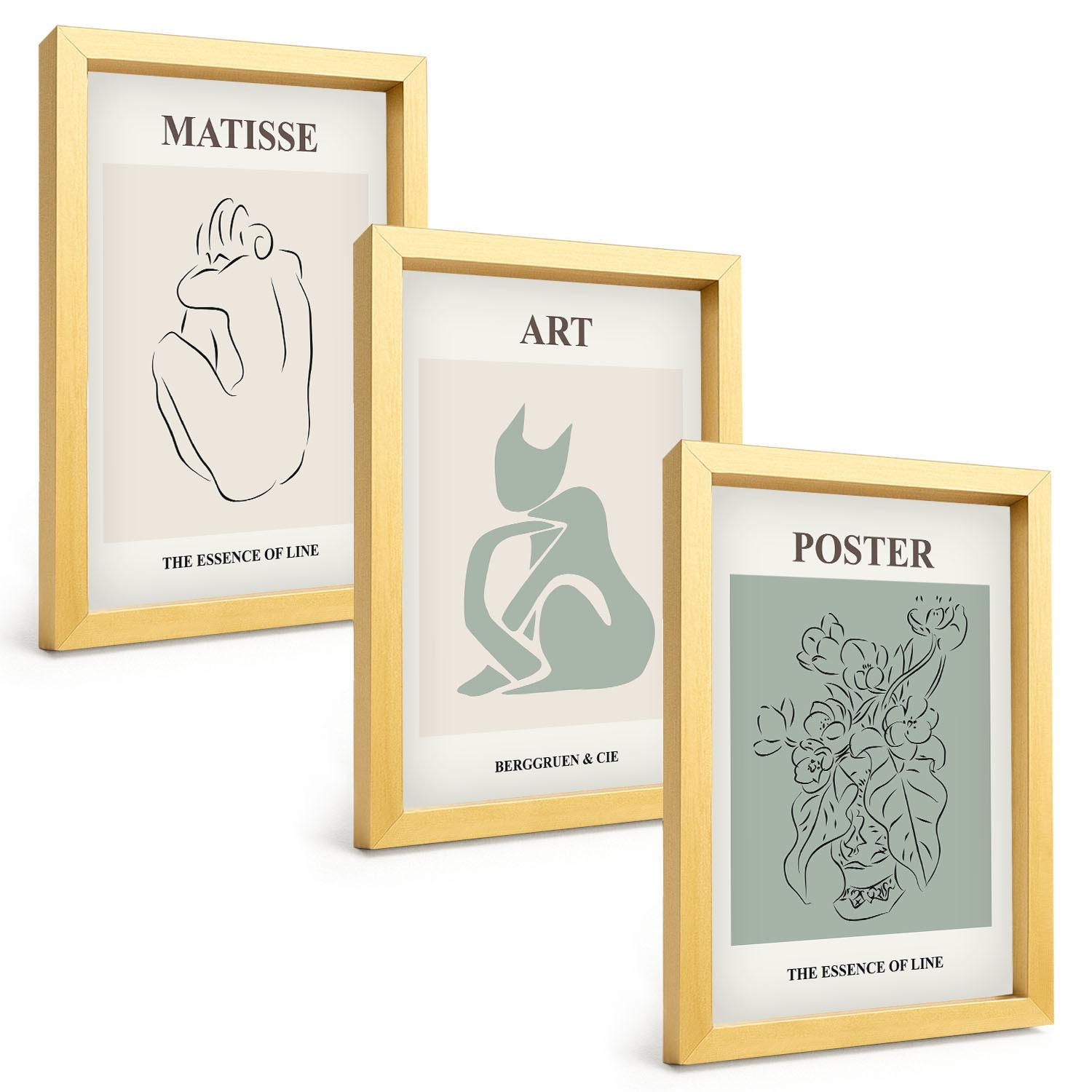 BILDER SET 3er Set - 20x30 cm Goldrahmen - Matisse Grün Beige Poster - Goldfarben, Kunststoff (20/30cm) - TULUP