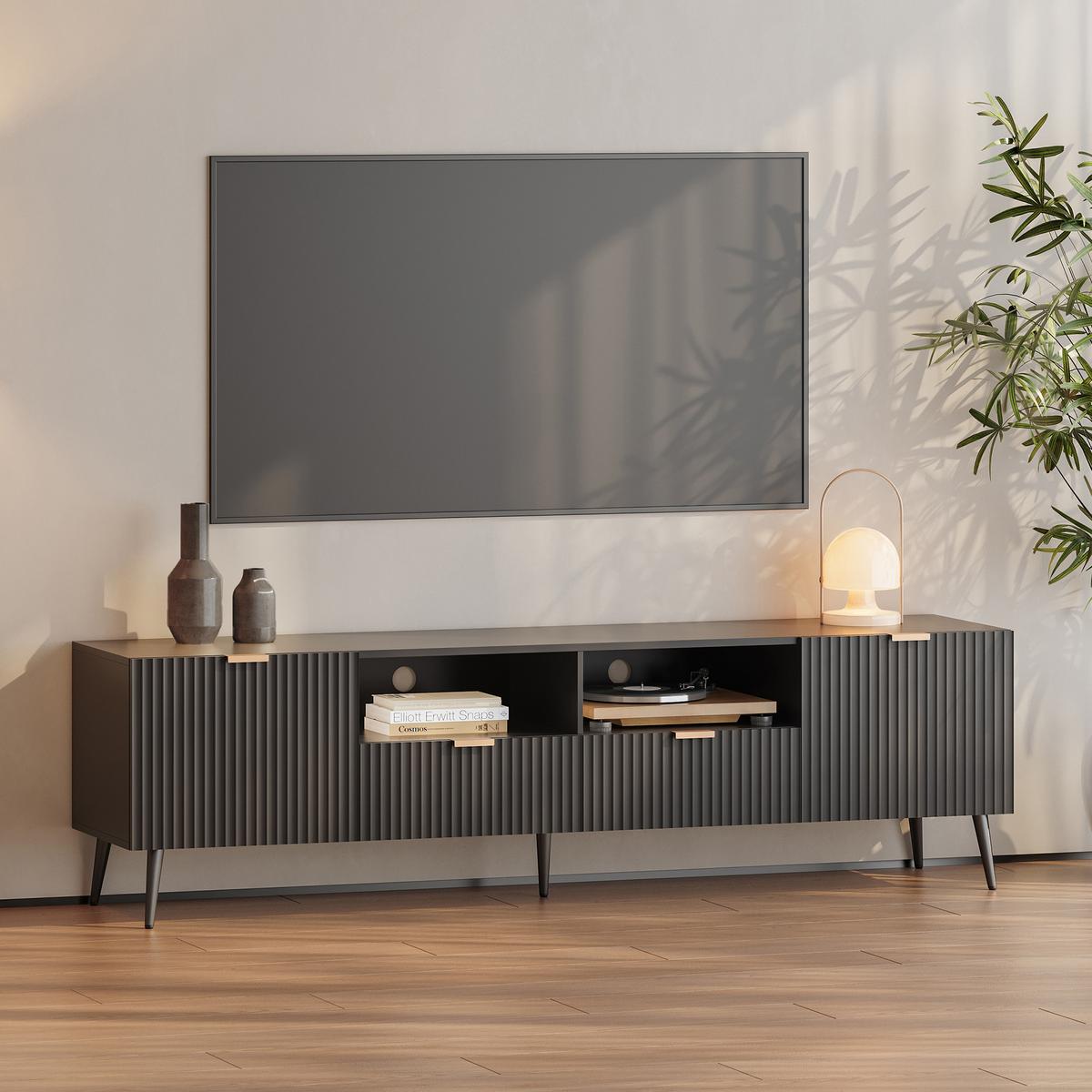 FERNSEHSCHRANK Nand - Schwarz, Holzwerkstoff/Metall (40/51/180cm) - [en.casa]