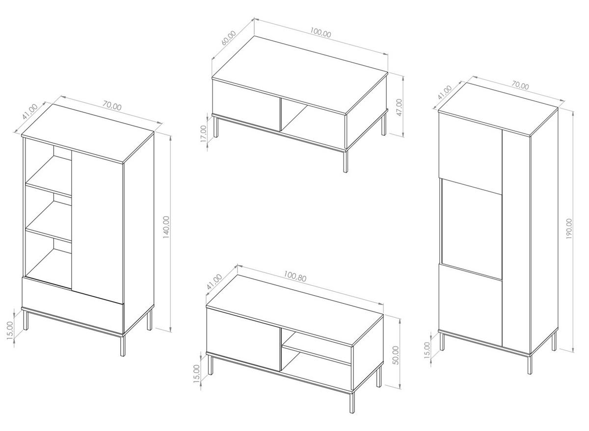 WOHNWAND Queba 1 Weiß 240/190/60 cm Funktional Modern - Weiß, Holzwerkstoff/Kunststoff (240/190/60cm) - AX Living