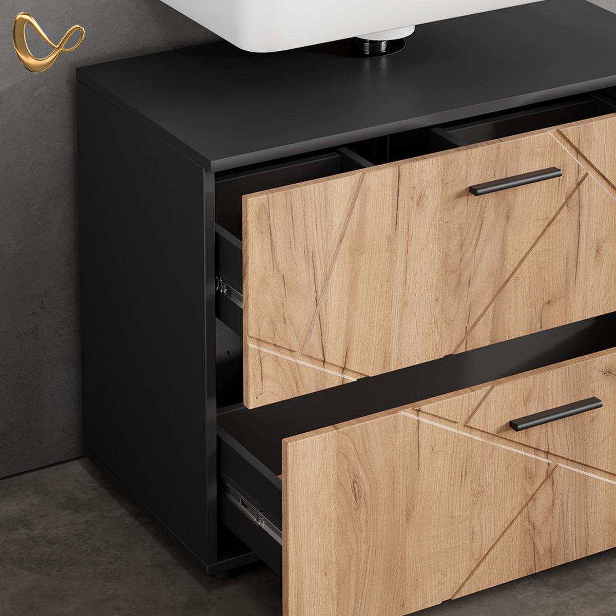 BADMÖBEL-SET Ronco Goldkraft Eiche/Anthrazit 2 Teile, Unterschrank 80 cm - Honigeiche/Anthrazit, Holzwerkstoff (41/80/58cm) - Livinity®