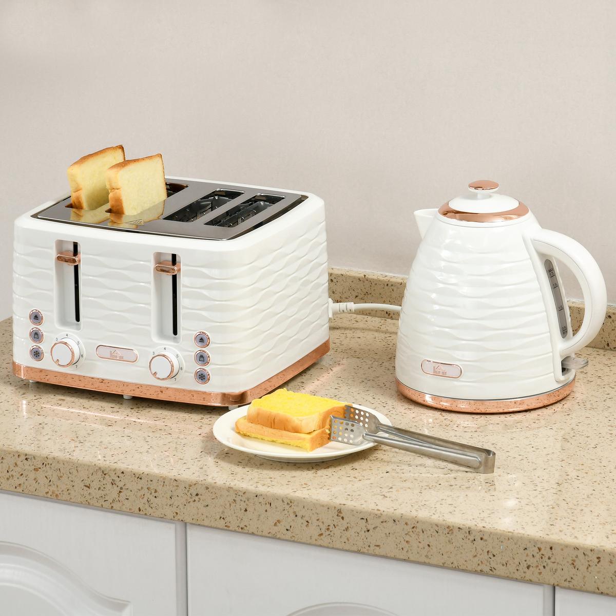 WASSERKOCHER-TOASTER-SET mit 1,7 L Wasserkocher 4 Scheiben-Toaster Cremeweiß - Creme, Kunststoff (19.5/23.2/24.1cm) - HOMCOM