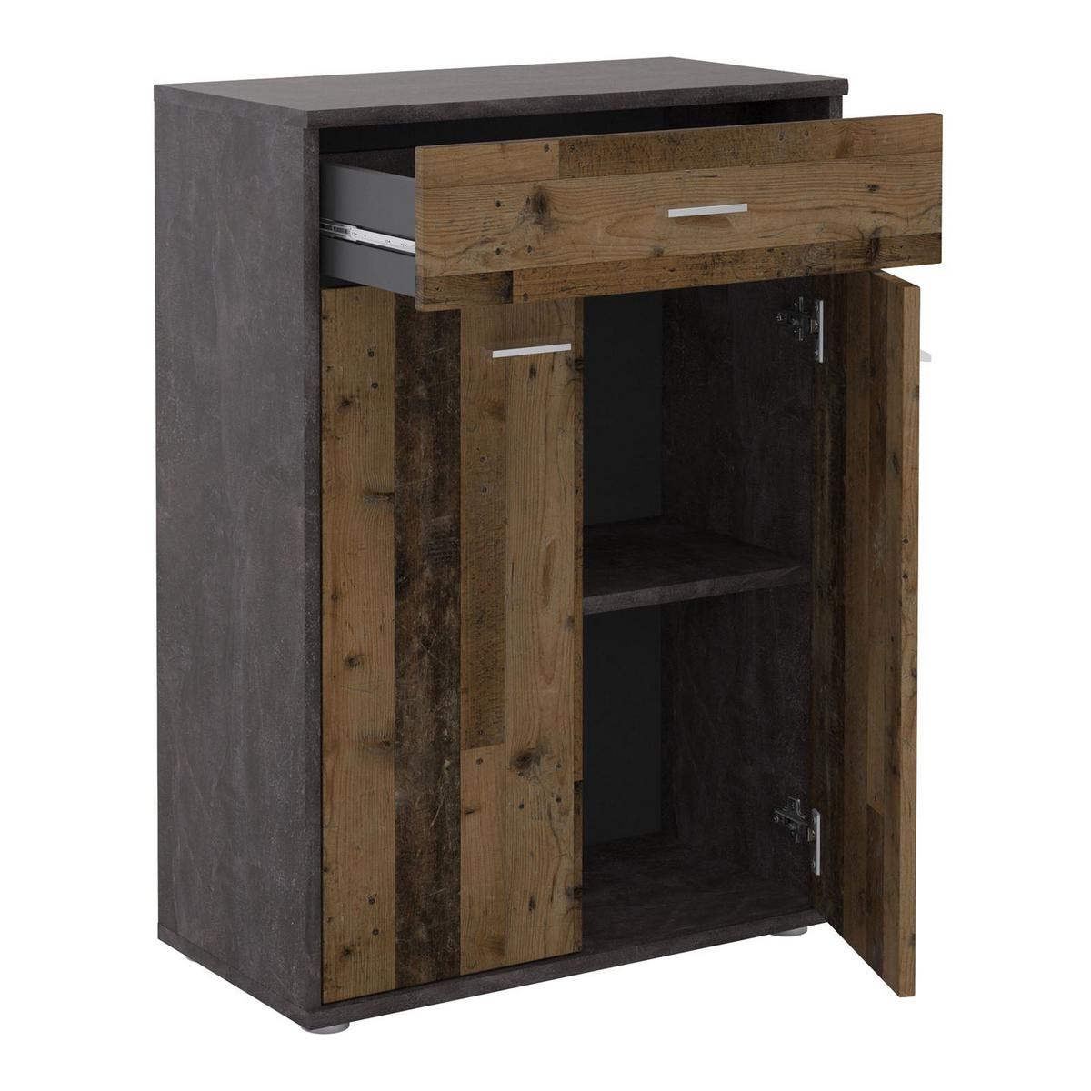 KOMMODE TOMMY Beton dunkel/Old Style - Dunkelgrau/Dunkelbraun, Holzwerkstoff (60/84/30cm) - CARO-Möbel