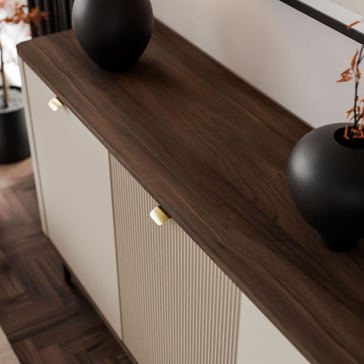 KOMMODE für das Schlafzimmer AUTUMN 3D mit geriffelter Front, Kaschmir / Nussbaum - Beige/Braun, Holzwerkstoff (160/82/40cm) - Lookway