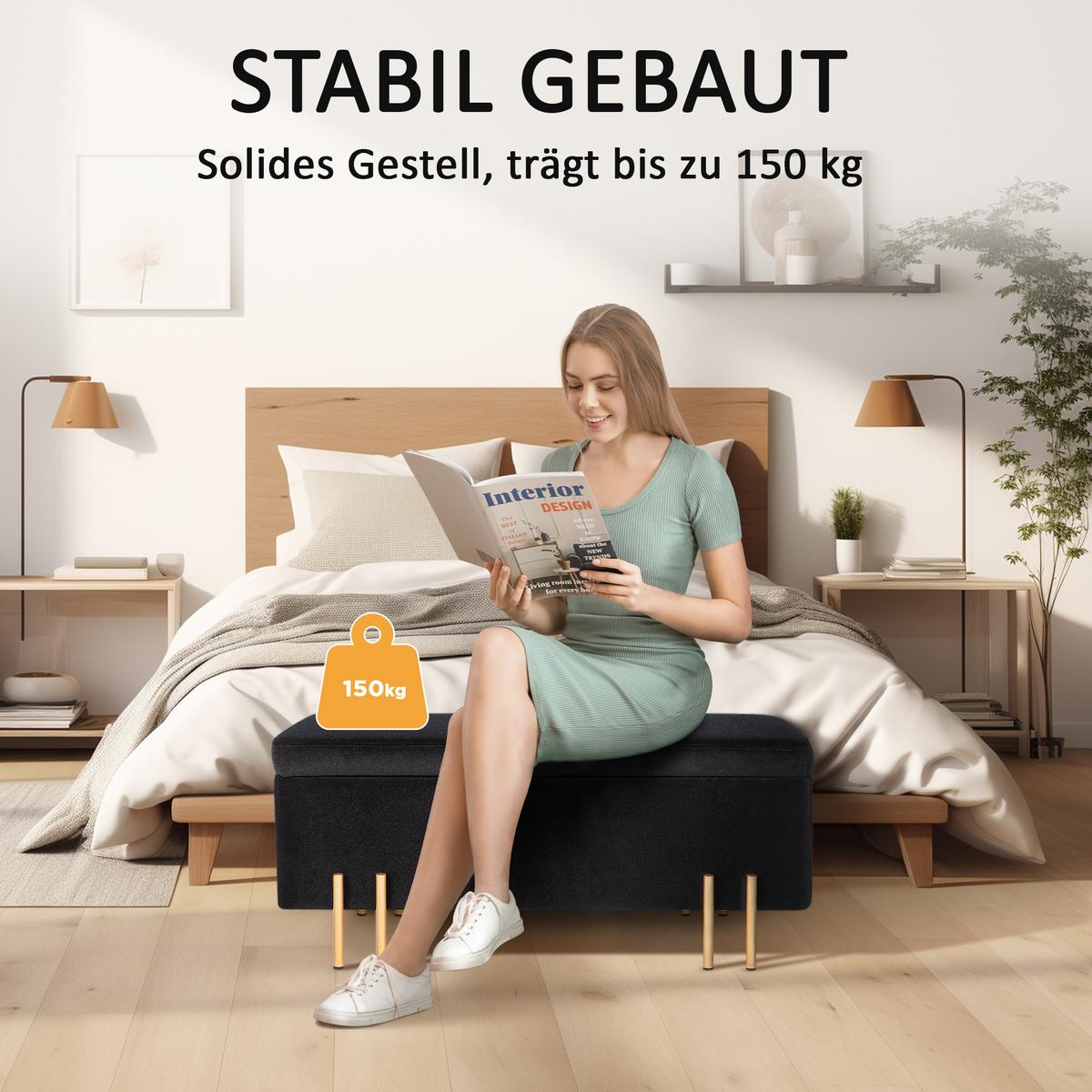 TRUHENBANK Metall, Kautschukholz, Schaumstoff Schwarz - Schwarz, Textil (40/42/100cm) - HOMCOM