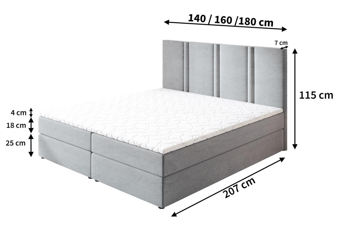 BOXBETT LARIO 160x200 cm mit Matratze und Topper - Grau - Grau, Holz (160/200cm) - MASSENO