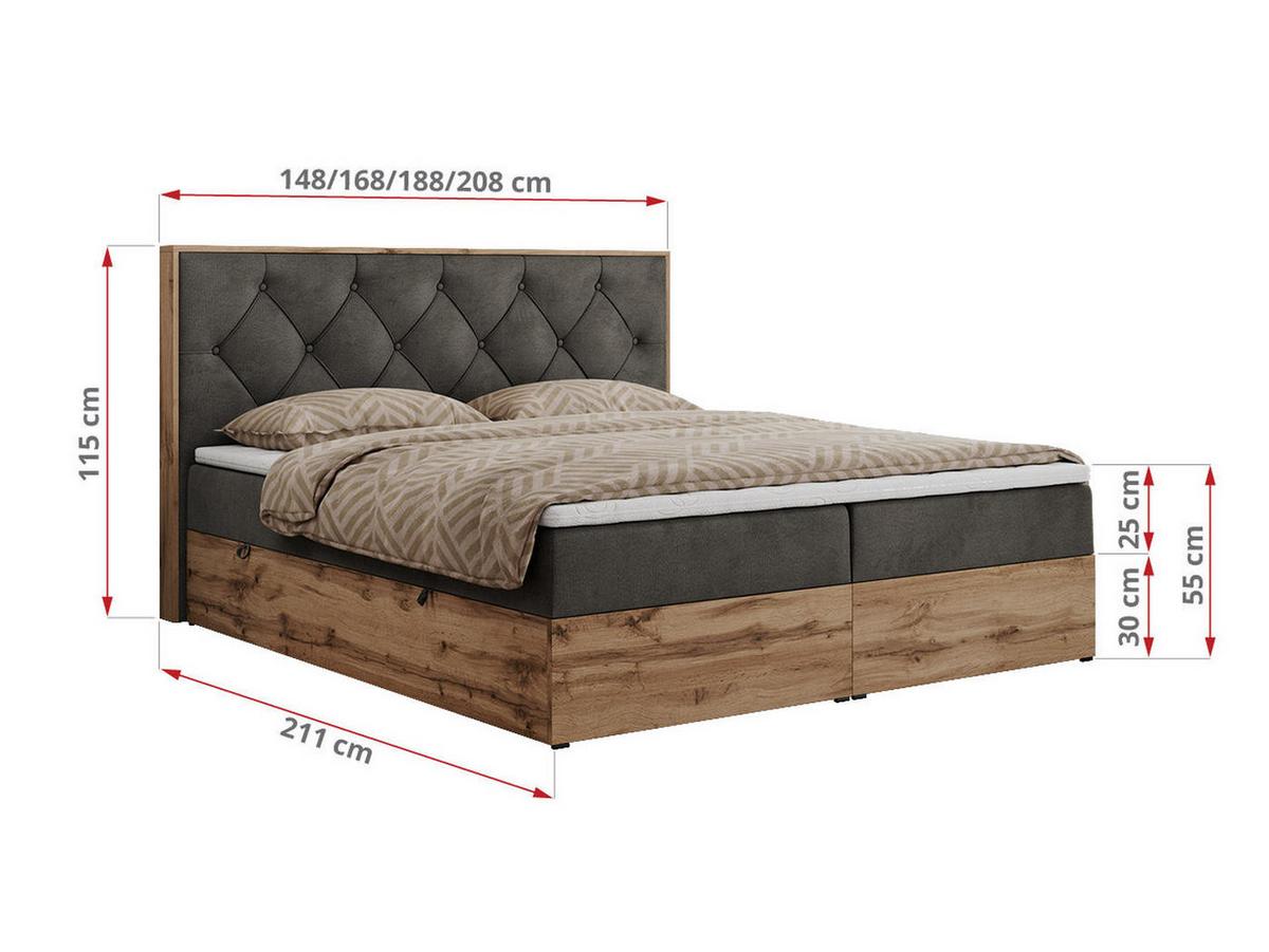 BOXBETT VENETO 140/200 Dunkelgrau Velvet - H3 - Dunkelgrau, Holz/Textil (140/200cm) - MKS
