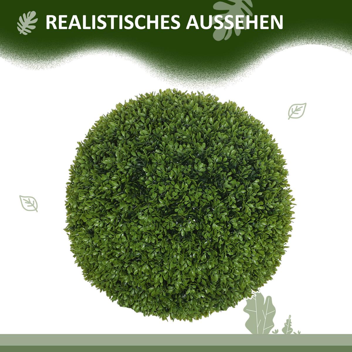 2ER Set künstliche Buchsbaumkugel 40 cm Kunstpflanze für Wohnzimmer Geschenk - Waldgrün/Grün, Kunststoff (40cm) - HOMCOM