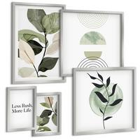 BILDER SET 5er Set - 50x50 cm & 20x30 cm & 40x60 cm Silberner Rahmen - Geometrische Pflanzenformen - Silberfarben, Kunststoff (40/60cm) - TULUP