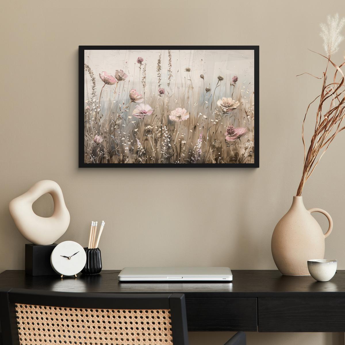 POSTER MIT RAHMENGERAHMTES BILD Blumen - Rosa - Modern - Beige 60x40 cm - Beige, Papier (60/40cm) - MuchoWow