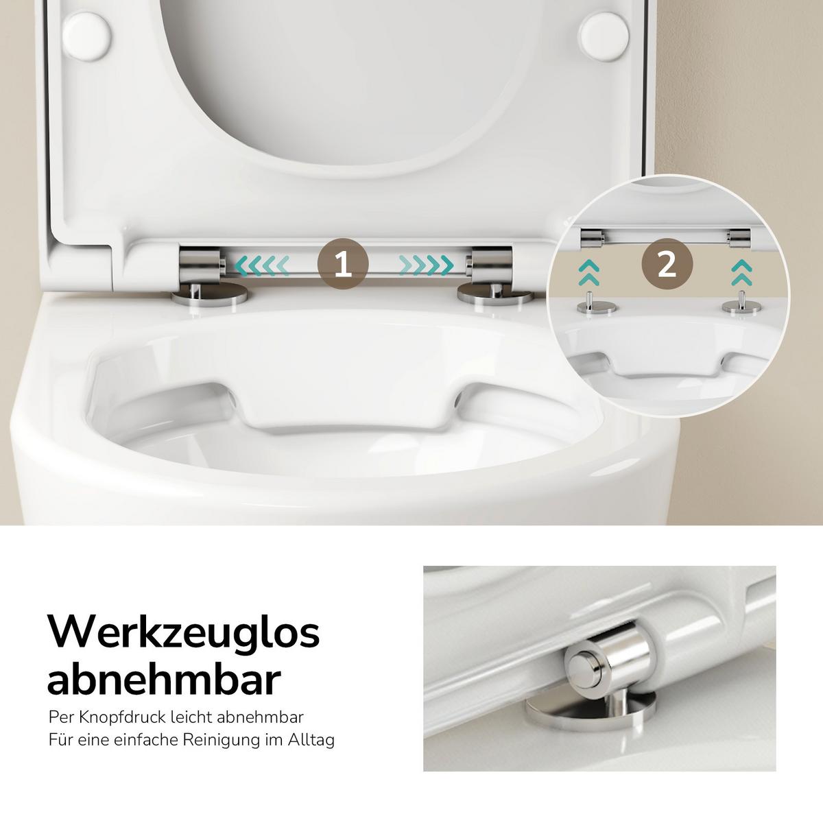 WAND-WC Set ohne Spülrand 49 x 37 cm inkl. WC-Sitz mit Absenkautomatik weiß glänzend - Weiß, Keramik (37/36/49cm) - EMKE