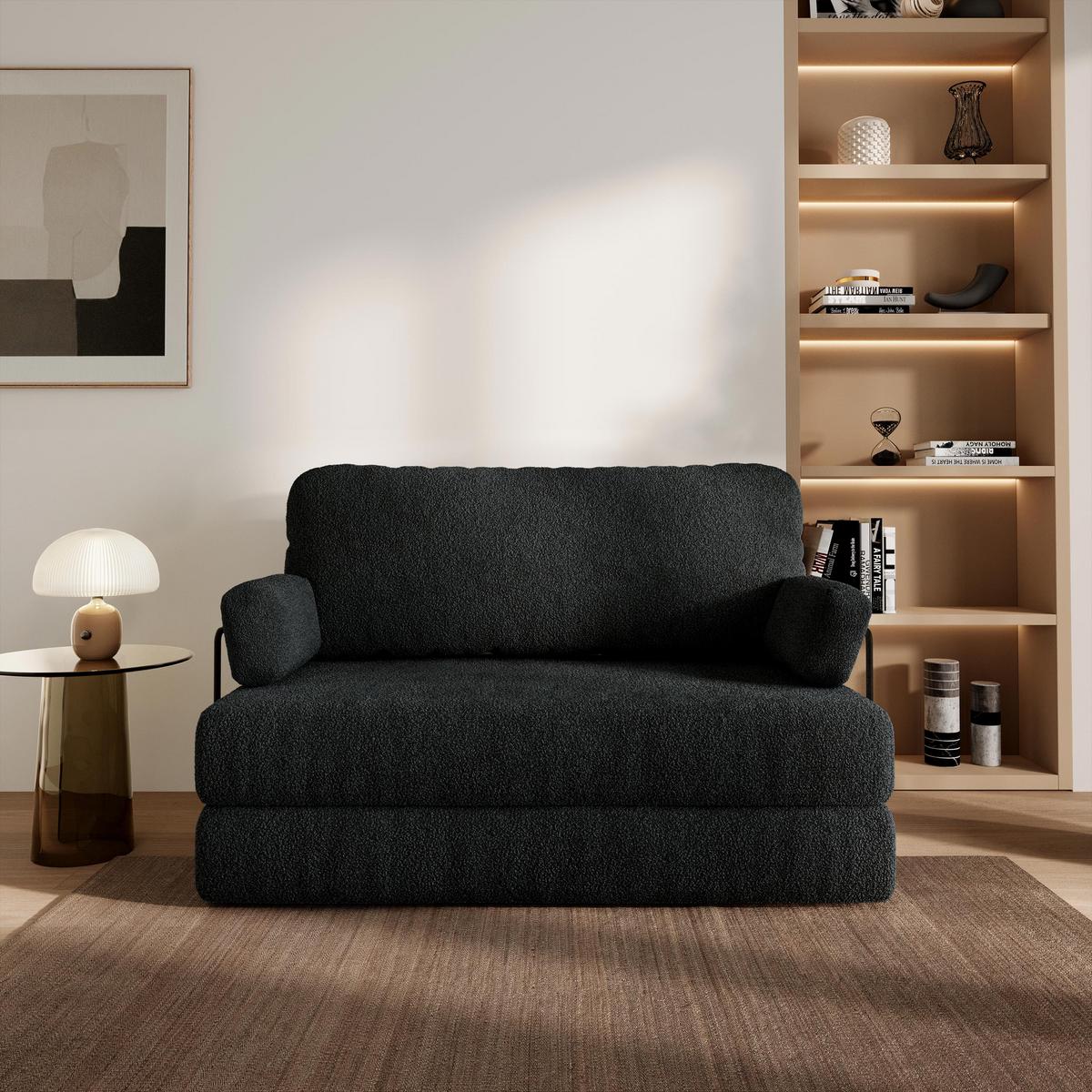 BETTSOFA KESTE aus Schaumstoff Bucle-Stoff Schwarz Schlaffunktion - Schwarz, Textil (140/86/60cm) - MASSENO
