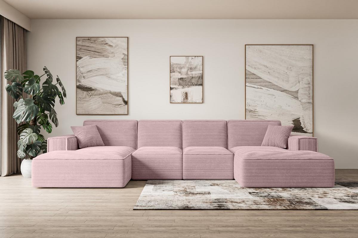 WOHNLANDSCHAFT SIERRA-U - 349x169x80 cm Rosa Cord - Schwarz/Rosa, Holzwerkstoff/Kunststoff (349/80/169cm) - ALTDECOR