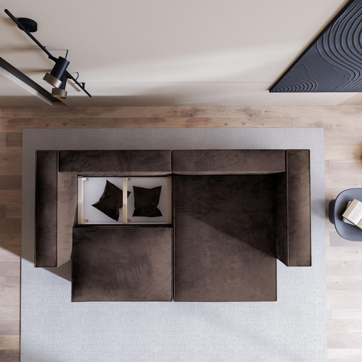ECKSOFA NERIO M Braun Velours-Stoff mit Schlaffunktion - Braun/Grau, Holz/Kunststoff (245/148cm) - MASSENO
