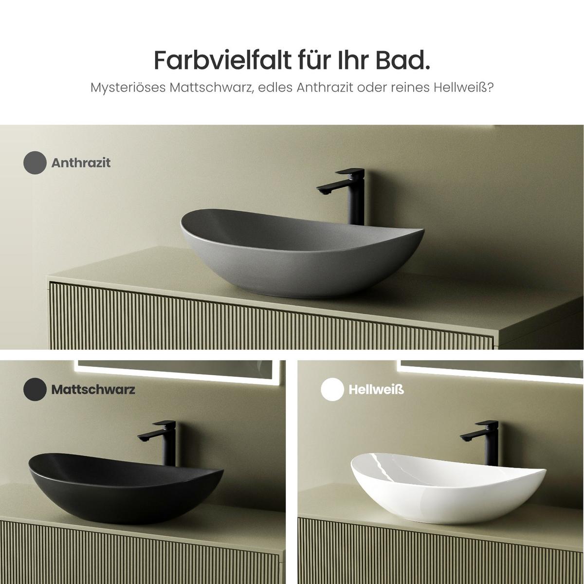 WASCHBECKEN Oval Keramik Mattgrau 61,5 / 36 / 15,5 cm - Grau, Keramik (61.5/15.5/36cm) - EMKE