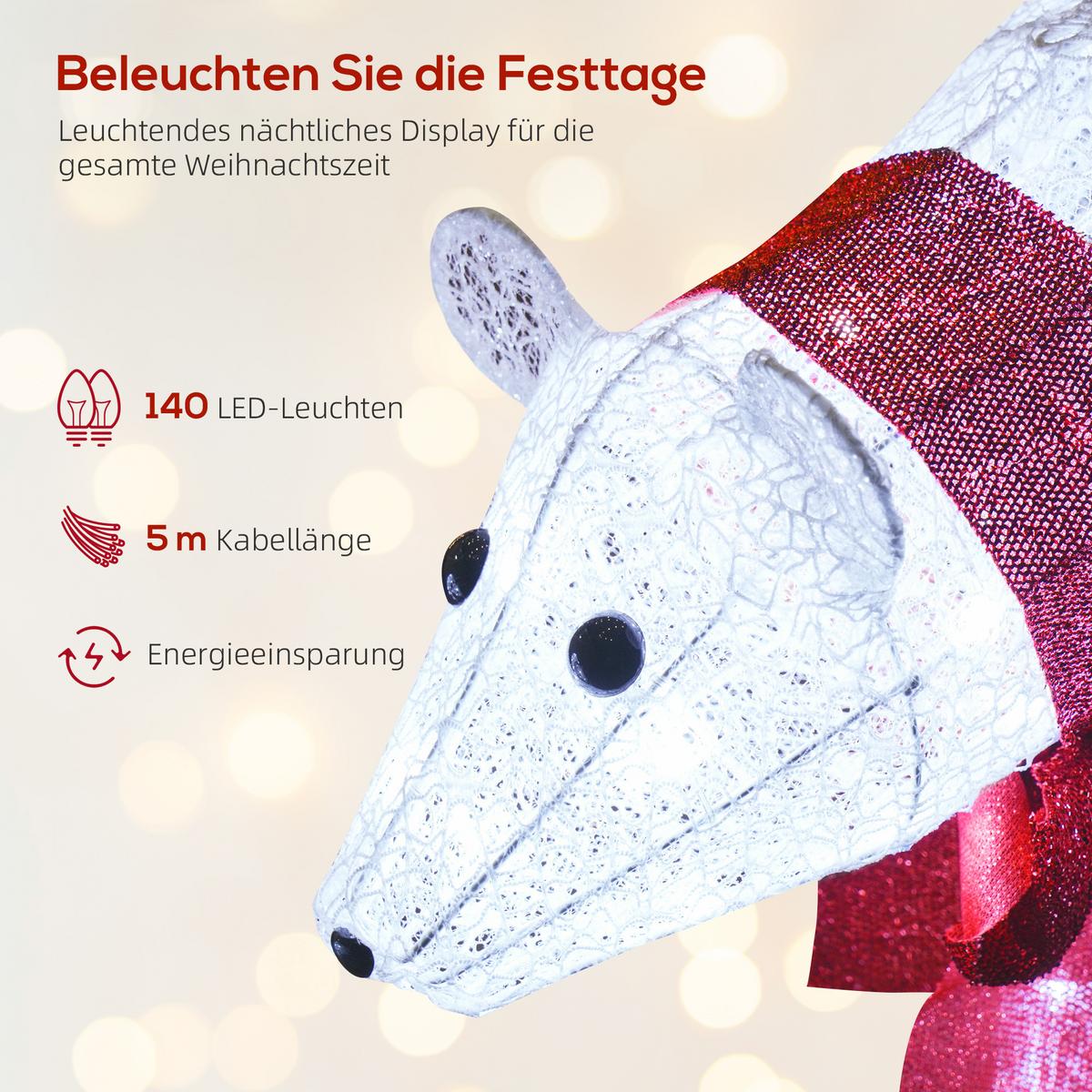 WEIHNACHTSDEKORATION Eisbärenfamilie Mutter und Jungtier mit Timer, LEDs - Weiß, Kunststoff (30/60/80cm) - Outsunny