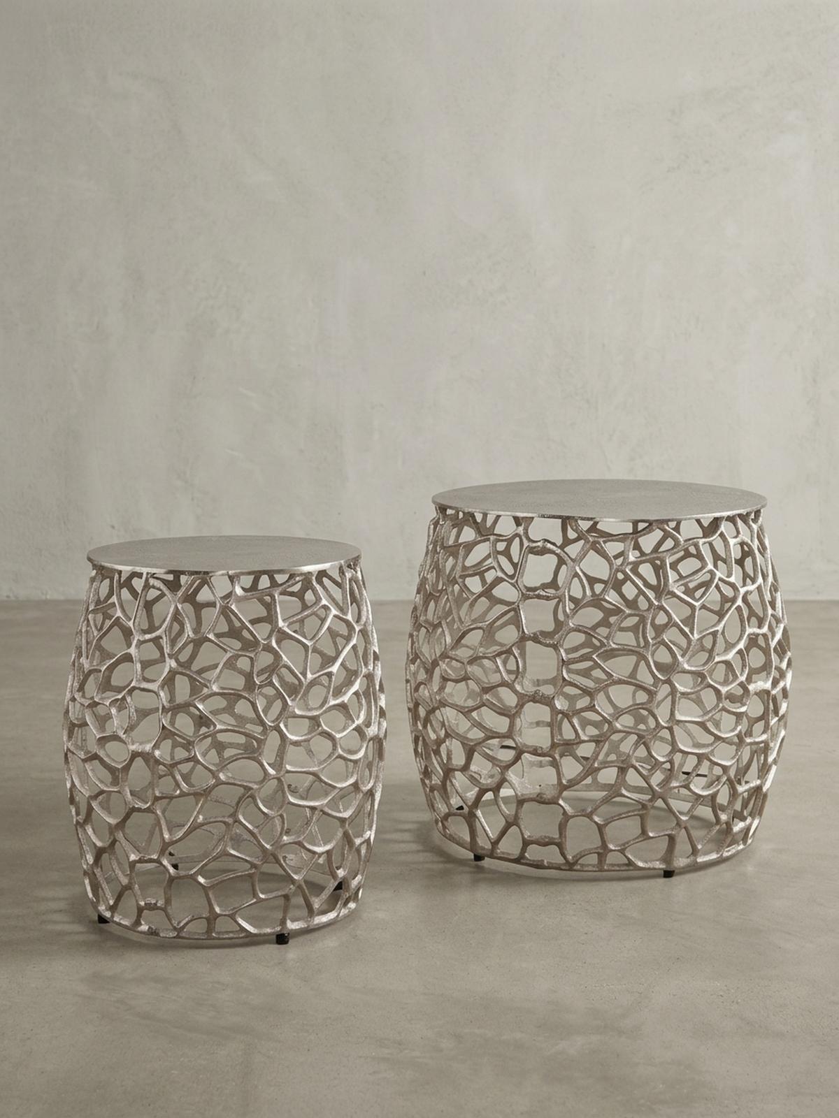 BEISTELLTISCH Set – Silber Aluminium Aststruktur vielseitig einsetzbar - Silberfarben, Metall (46/46/42cm) - KADIMA DESIGN