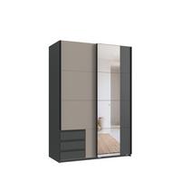 SCHWEBETÜRENSCHRANK 2-türig B135/H198/T65 cm, Kleiderschrank mit Spiegel & sichtbaren Schubkästen in Grafit, 1x Tür in Sandgrau / 22680 - Sandfarben/Graphitfarben, Holz/Holzwerkstoff (135/198/65cm) - luma-home