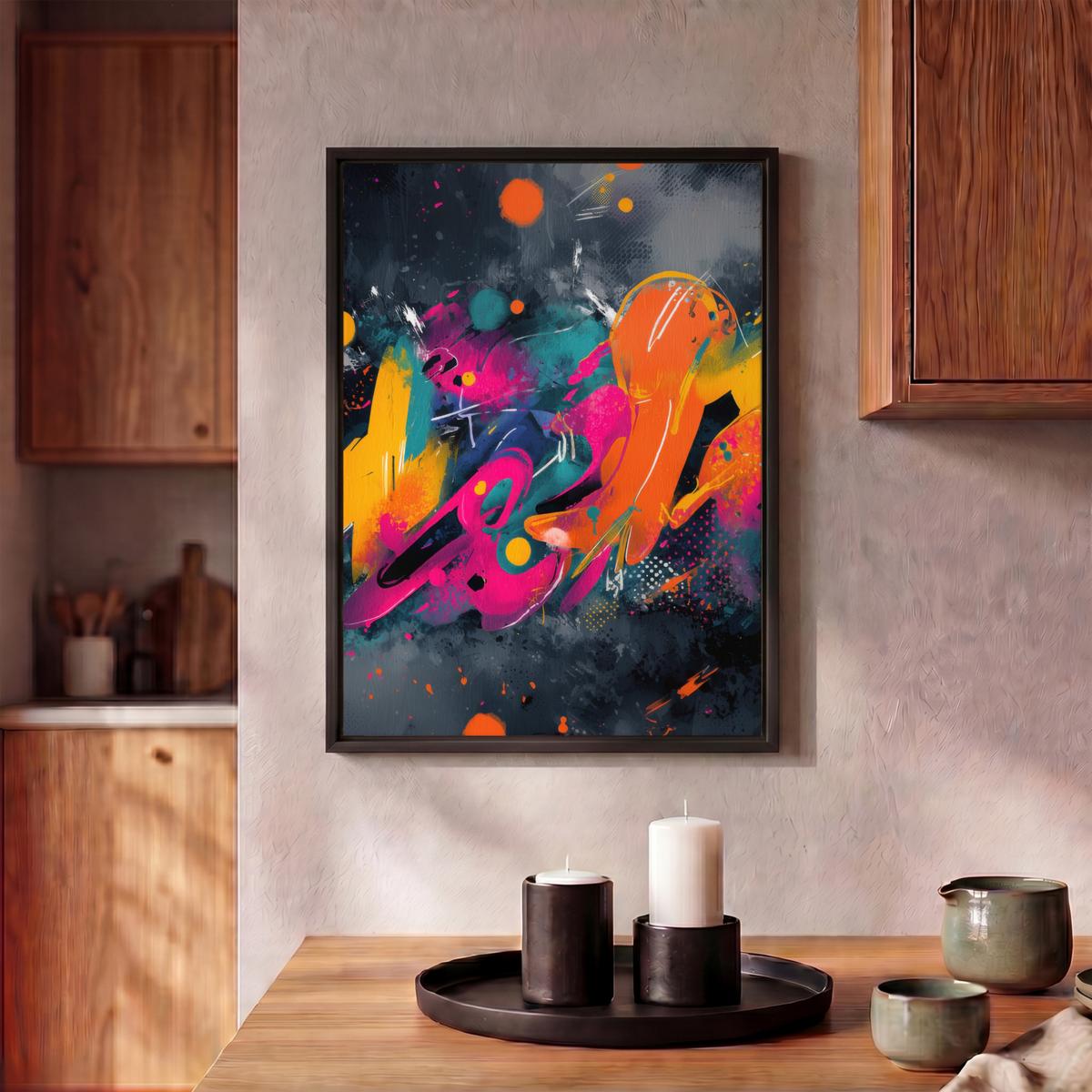 LEINWAND Bilder mit Rahmen - Abstrakt - Graffiti - Farbenfroh - Farbspritzer - 30x40 - Multicolor, Textil (30/40cm) - MuchoWow