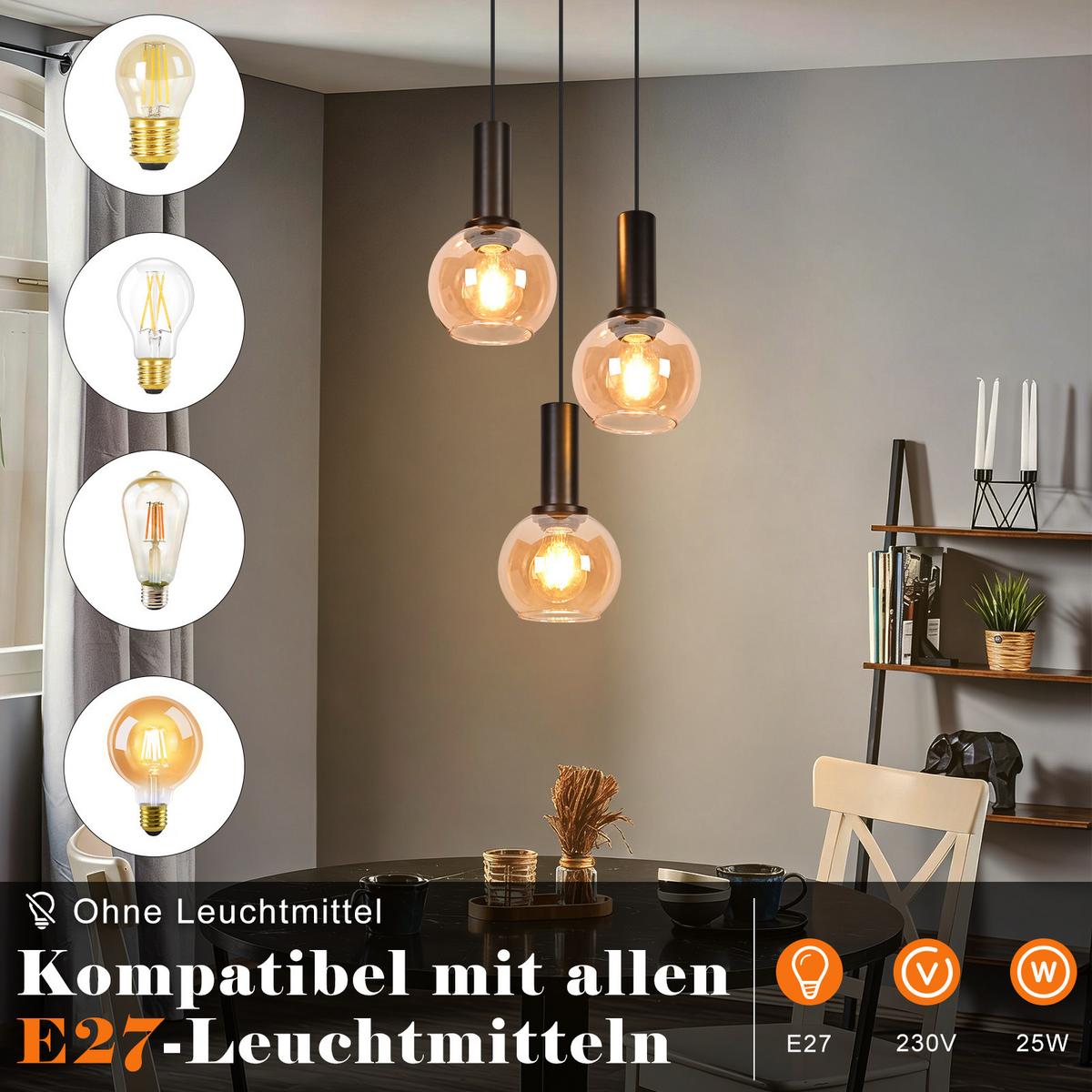 PENDELLEUCHTE Jorvex 22/13/145 cm - Schwarz, Glas/Metall (22/13/145cm) - ZMH