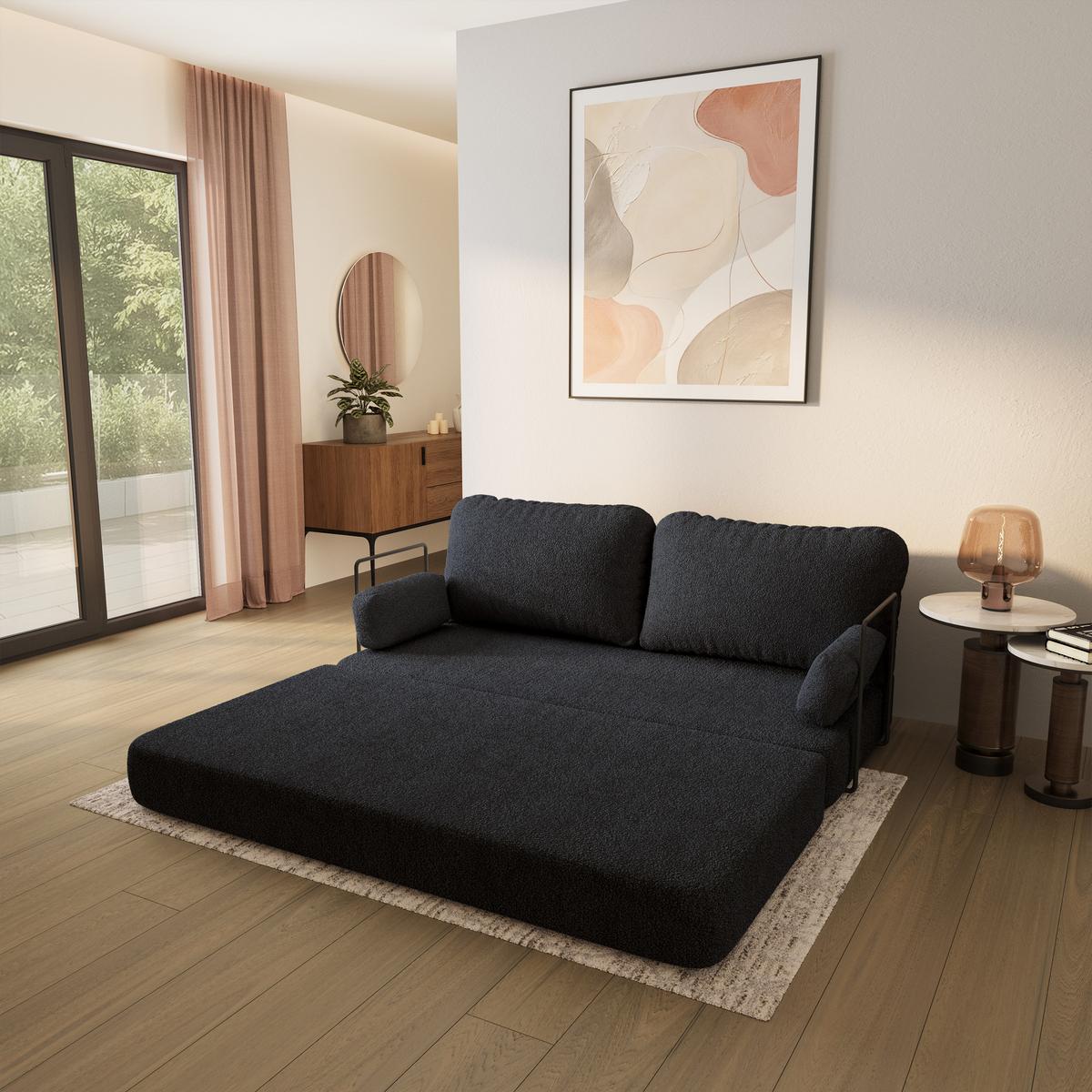 BETTSOFA NIKSI aus Schaumstoff Bucle-Stoff Schwarz Schlaffunktion - Schwarz, Textil (170/86/80cm) - MASSENO