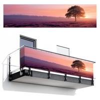 BALKON-SICHTSCHUTZ Baum - Heidekraut - Sonnenaufgang Deko XXL 500x120 cm - Flieder, Kunststoff (500/120cm) - MuchoWow