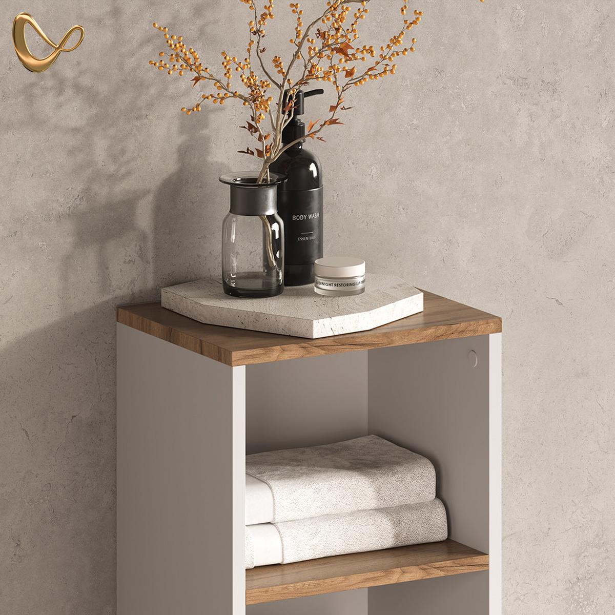 BADMÖBEL-SET Amalfi Weiß/Goldkraft Eiche 2 Teile - Honigeiche/Weiß, Holzwerkstoff (33.8/108.2/26.3cm) - Livinity®