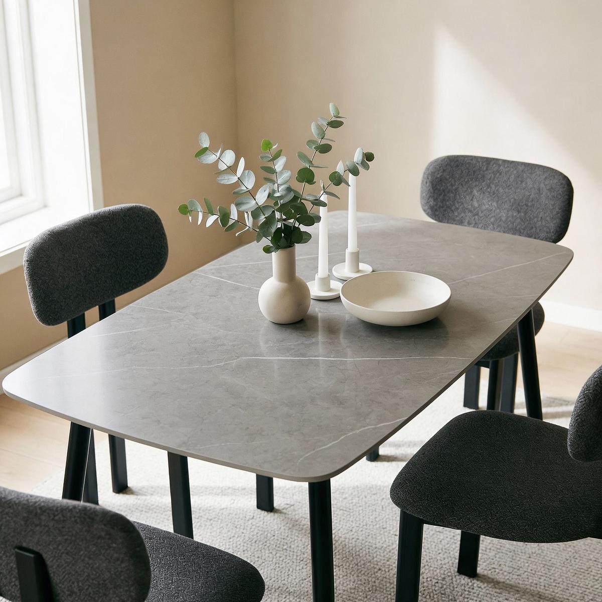 ESSGRUPPE MORA/FRANCA 5er Set schwarz, dunkelgrau - Schwarz, Metall (140/76/80cm) - IDIMEX
