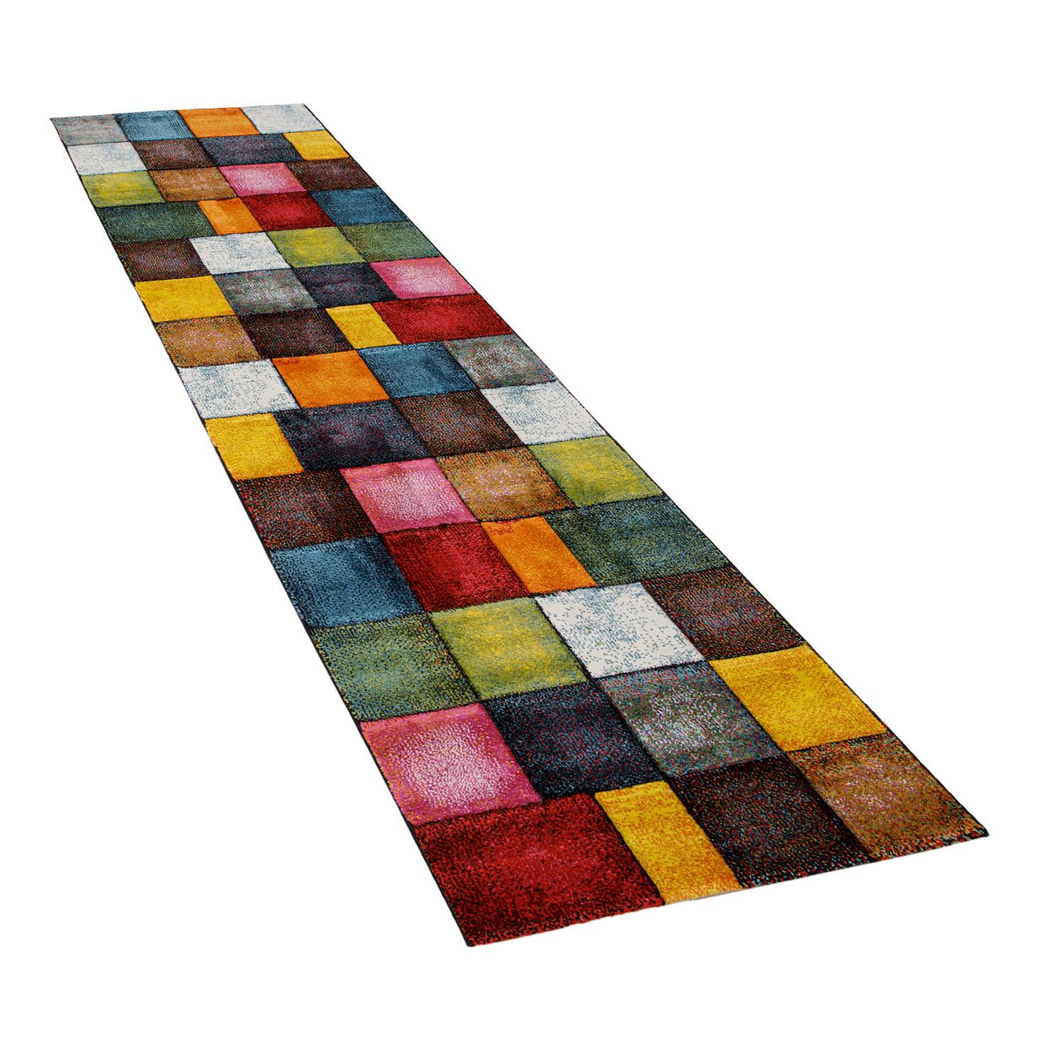 KURZFLORTEPPICH, kariert, aus Polypropylen, Florhöhe 12 mm, Mehrfarbig, 80 x 300 cm - Multicolor, Textil (300/80cm) - KADIMA DESIGN