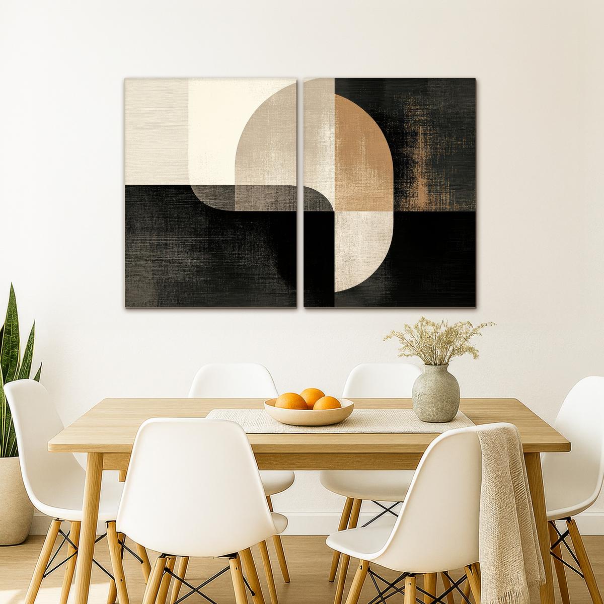LEINWANDBILD 2er Set Formen - Abstrakt - Gold 100x70 cm - Schwarz, Textil (100/70cm) - MuchoWow