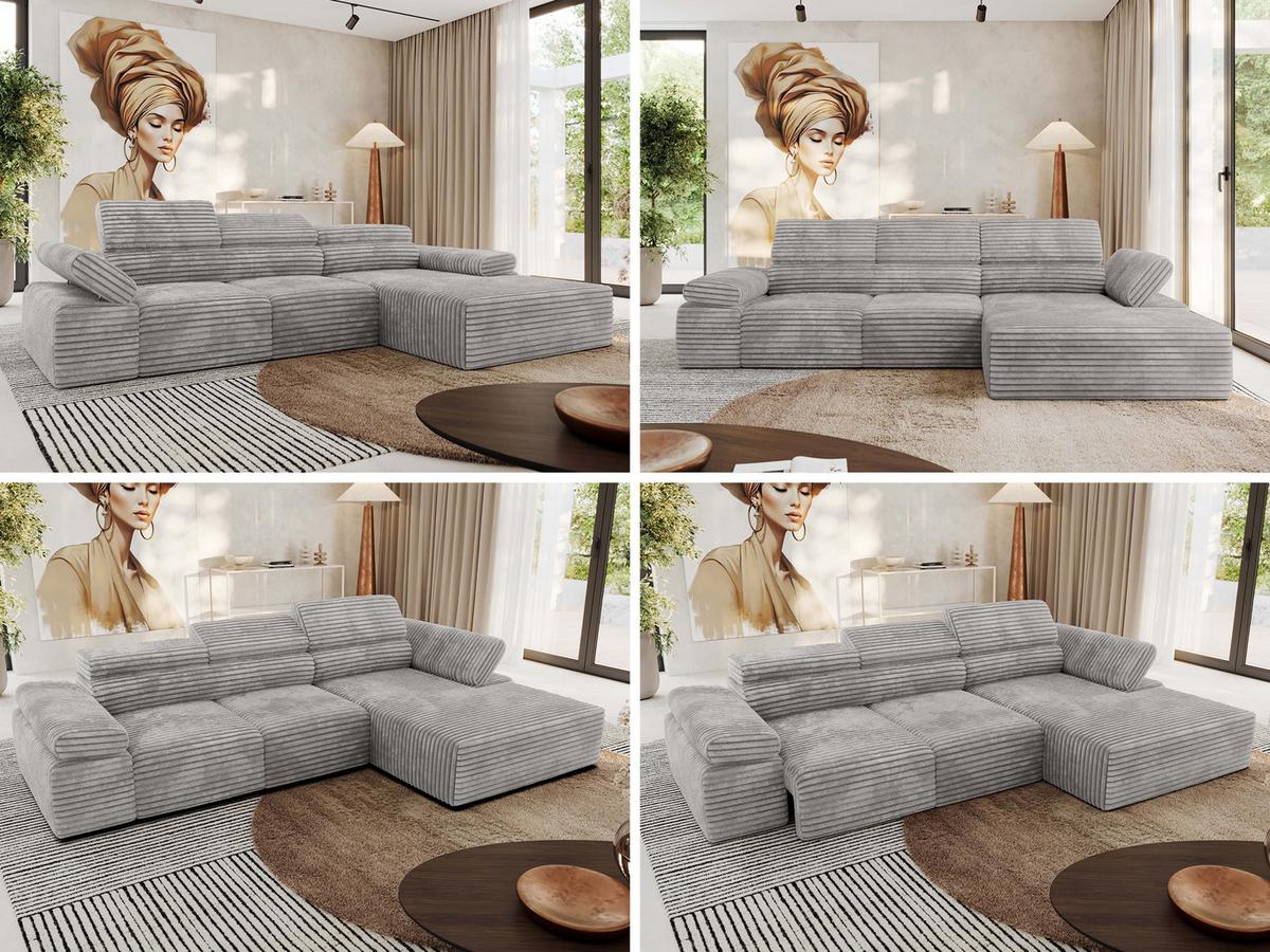 ECKSOFA RILASSO L Hellgrau Cord - rechts - Hellgrau/Schwarz, Kunststoff/Textil (174/296cm) - MKS