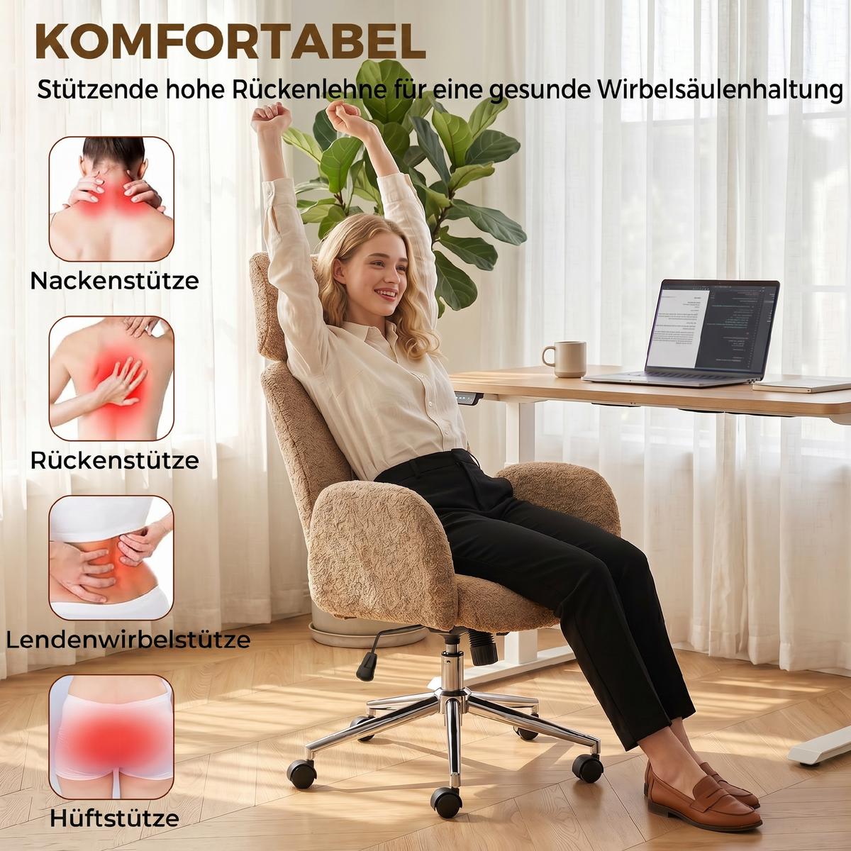 BÜROSTUHL Polyester Braun - Silberfarben/Braun, Textil/Metall (65/123/75cm) - HOMCOM