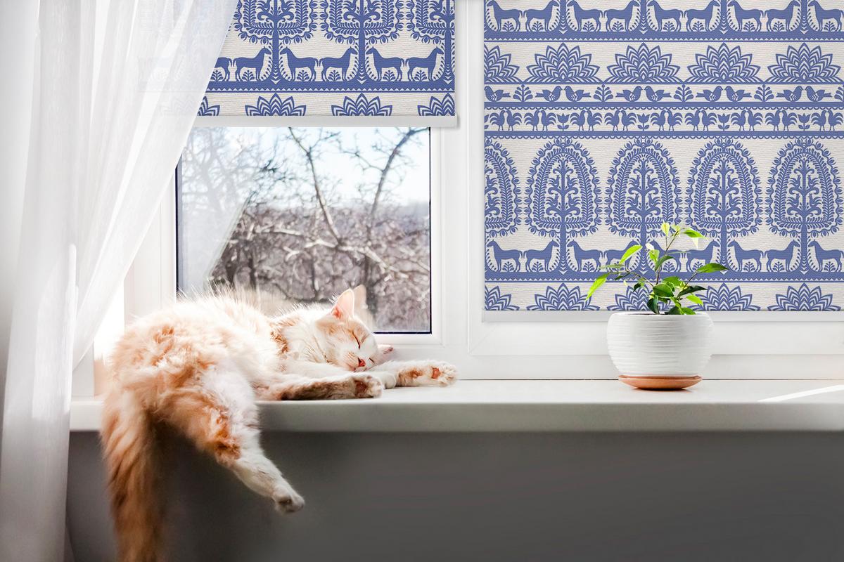 INNENROLLO - Fensterrollo - Rollo - 70x140 cm - Blaues Muster - Blau, Kunststoff (70/140/0.5cm) - TULUP