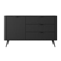 SIDEBOARD Vespasia 1T 3S Schwarz 138,2/81,2/38 cm – Geriffelten Fronten - Schwarz, Holzwerkstoff/Metall (138.2/81.2/38cm) - AX Living