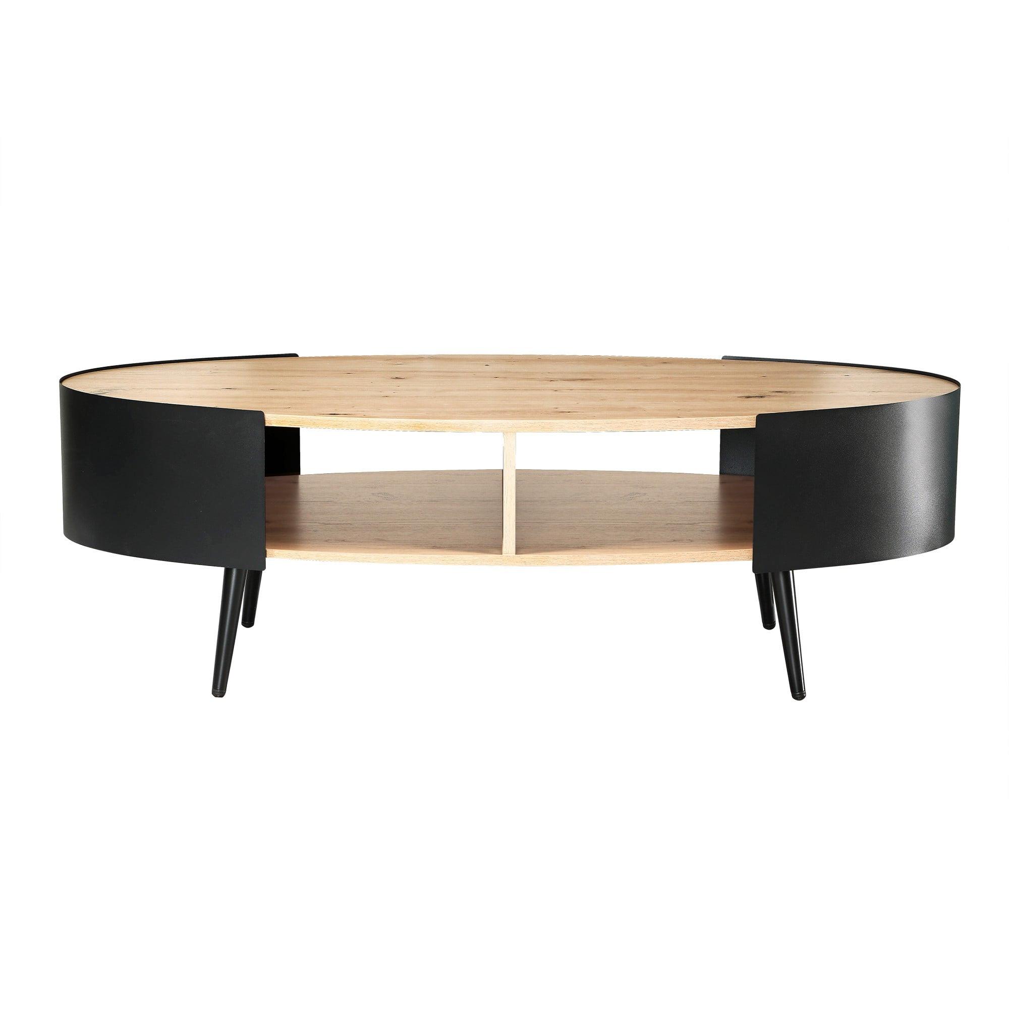COUCHTISCH mit schwarzen Metallseiten 120/60/39 cm - Eschefarben, Holzwerkstoff (68/60/39cm) - Calicosy