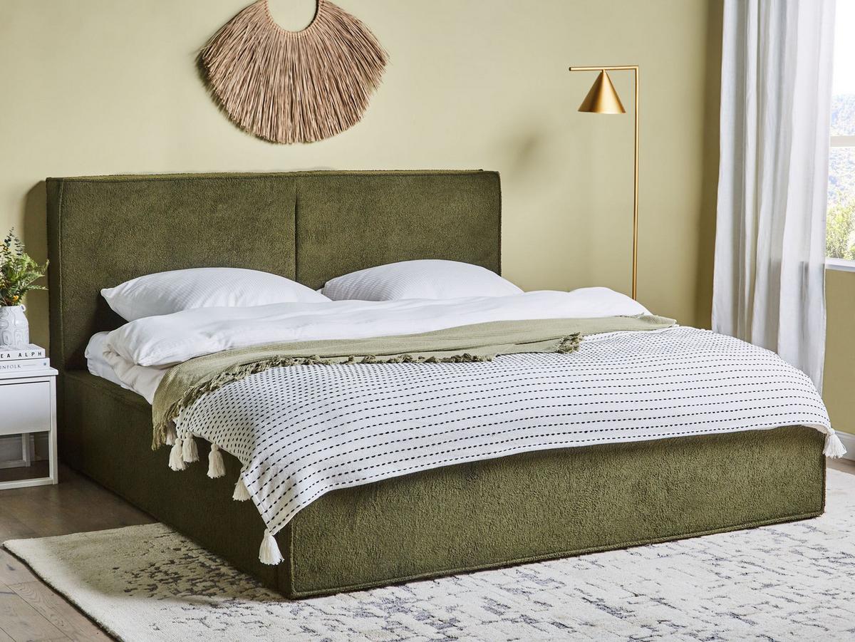 BETT mit Stauraum 180/200 cm Dunkelgrün Moissac - Dunkelgrün/Schwarz, Textil (180/200cm) - Beliani