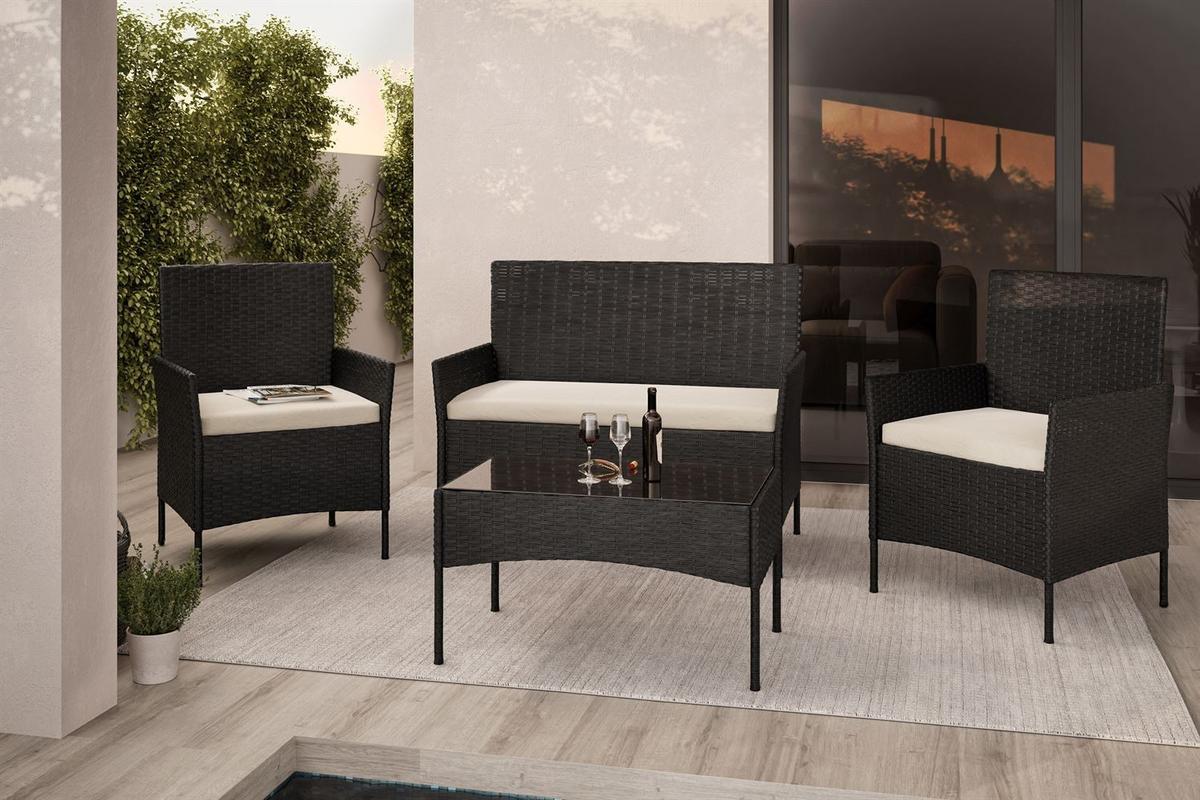 LOUNGEGARNITUR PERGOLA Rattan Gartenmöbelset - Schwarz, Kunststoff - Lookway