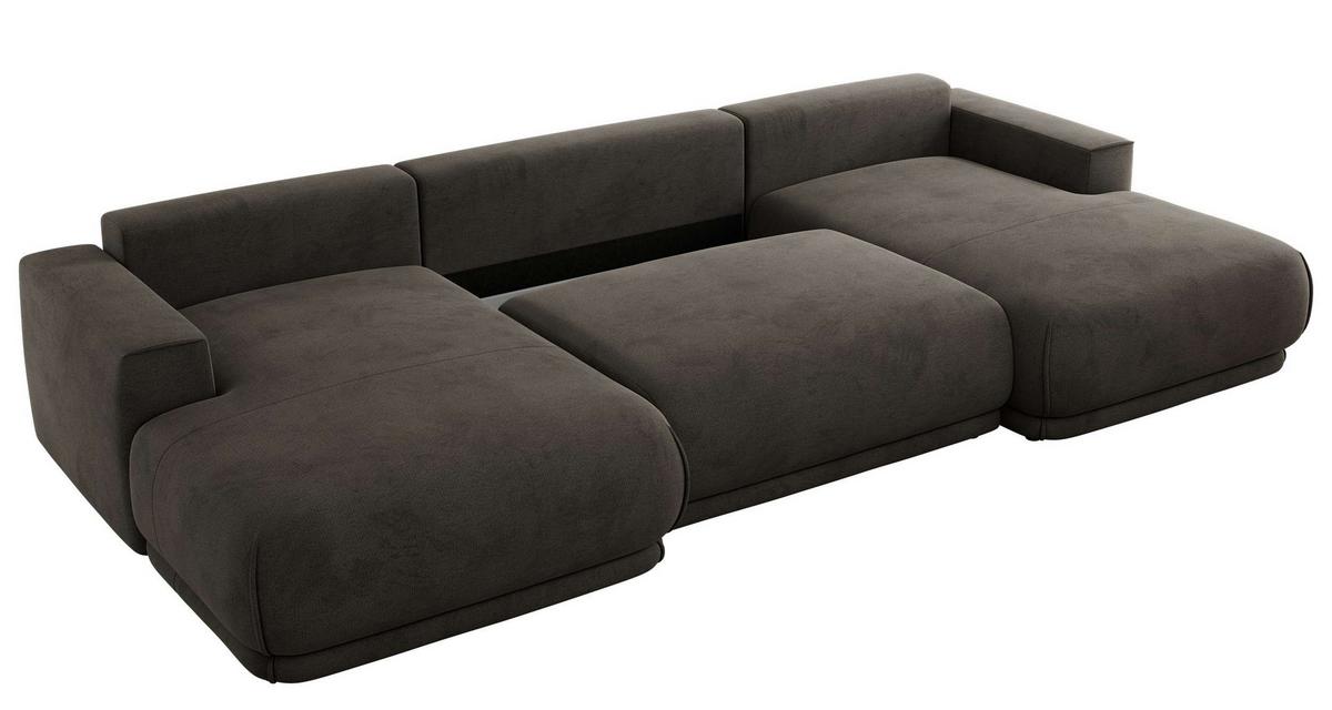 WOHNLANDSCHAFT RINA U Dunkelgrau Velvet - Dunkelgrau/Schwarz, Kunststoff/Textil (360/85/170cm) - MKS