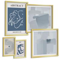 BILDER SET 5er Set - 50x50 cm & 20x30 cm & 40x60 cm Goldrahmen - Poster mit abstrakten Linien und Wellen - Goldfarben, Kunststoff (40/60cm) - TULUP