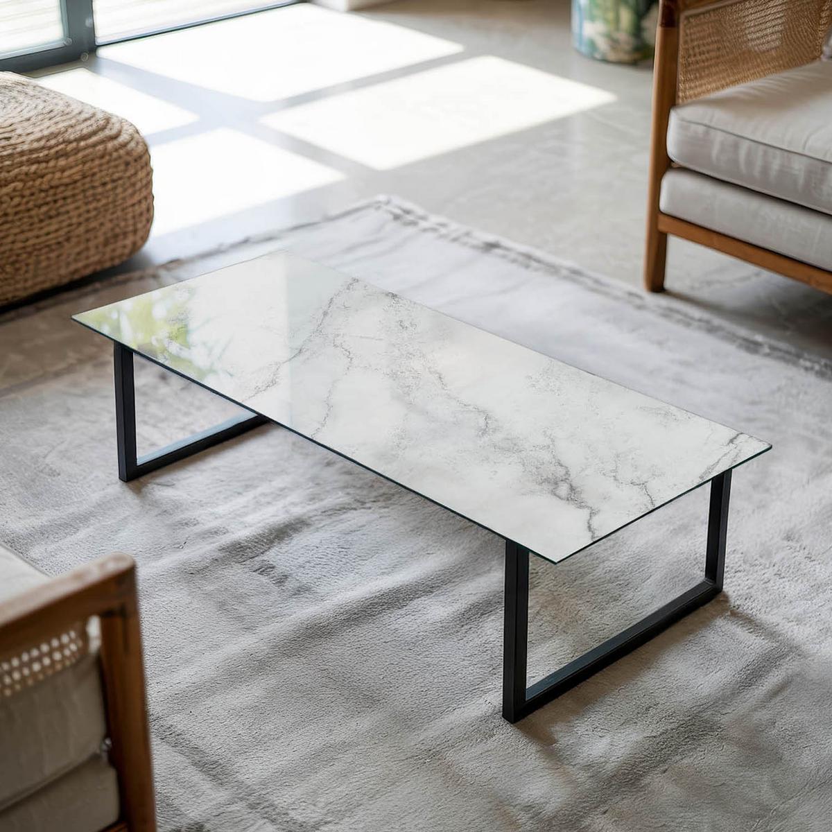 TISCHPLATTE 125x50 cm Marmoroberflächenmuster - Hellgrau, Glas (0.4/125/50cm) - TULUP