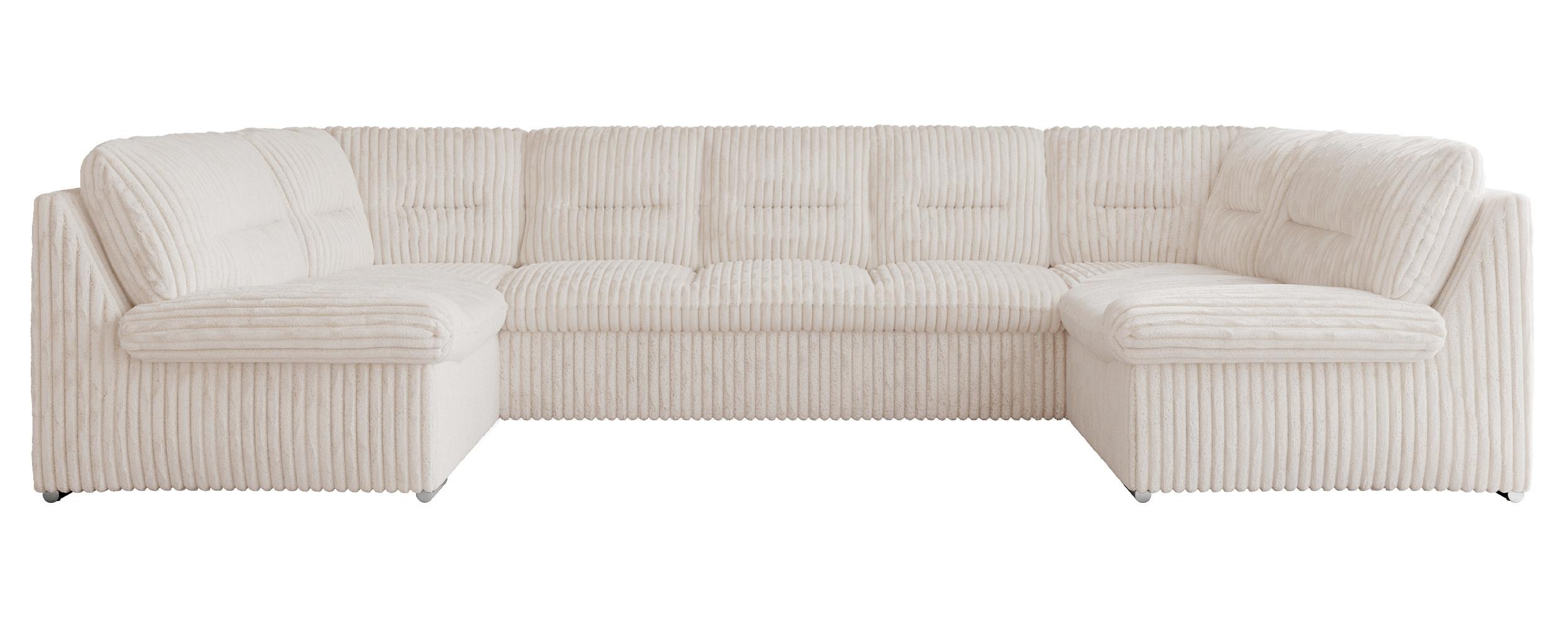 WOHNLANDSCHAFT MORBIDO U Beige Cord - Beige/Silberfarben, Textil/Metall (340/93/206cm) - MKS