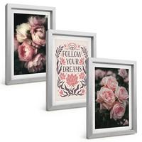BILDER SET 3er Set - 20x30 cm Silberner Rahmen - Vintage-Rosenträume-Inschrift - Silberfarben, Kunststoff (20/30cm) - TULUP
