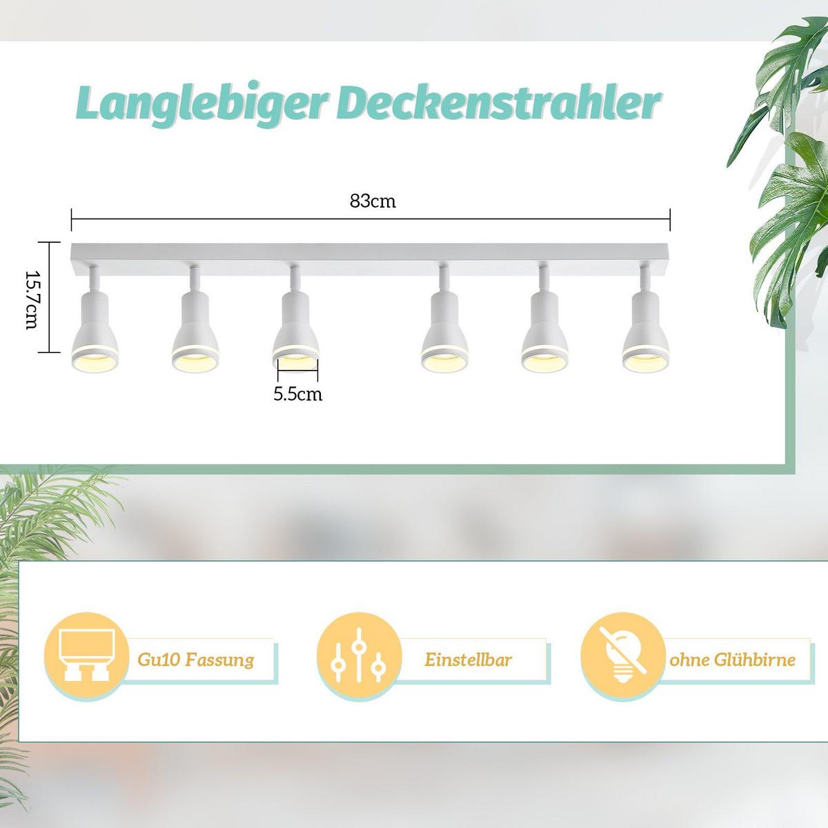 DECKENSTRAHLER Braunschweig 6-flammig 83/5.5/15.7 cm - Weiß, Metall (83/5.5/15.7cm) - Nettlife