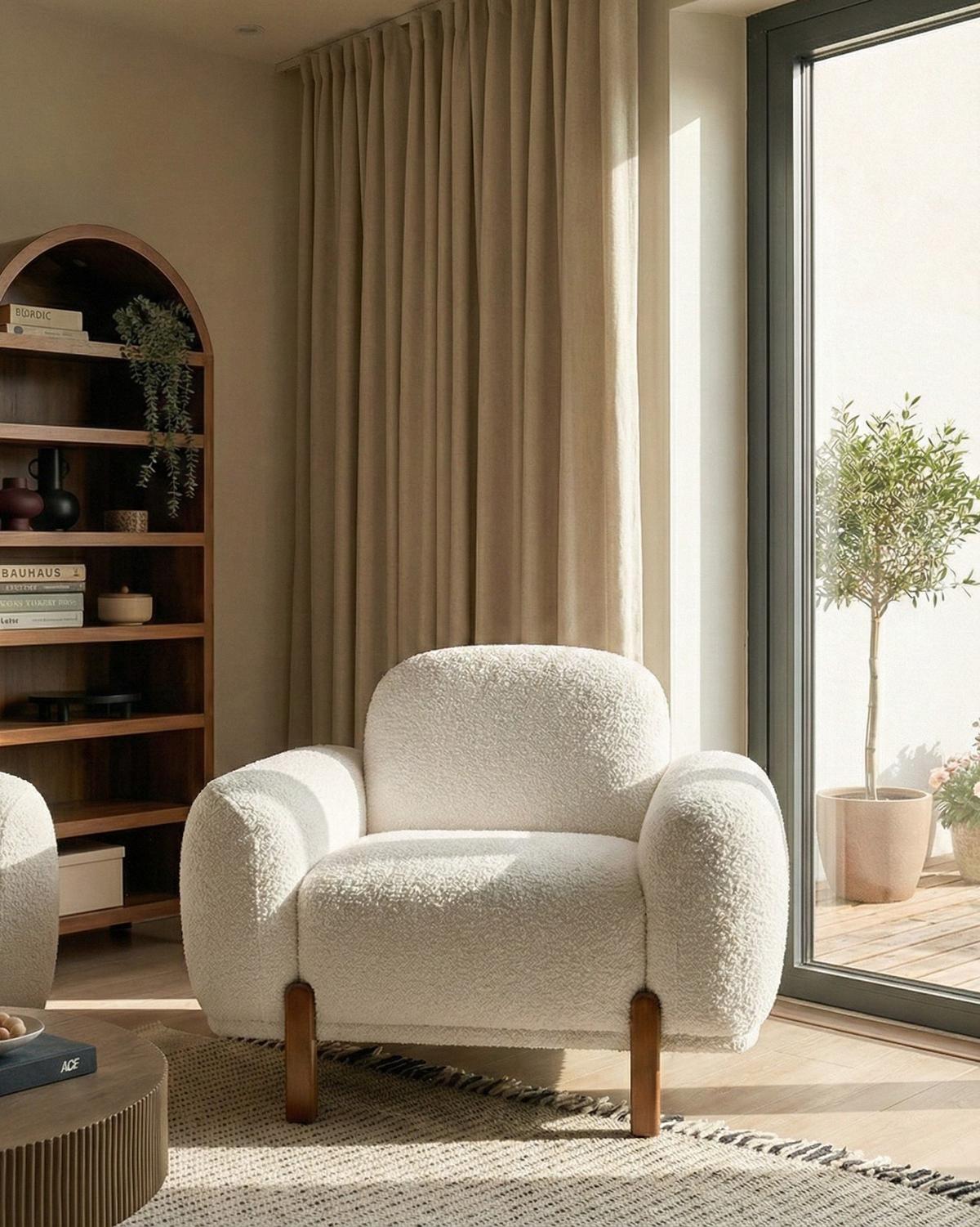 SESSEL Bouclé Weiß Odnes - Dunkelbraun, Textil (110/81/90cm) - Beliani