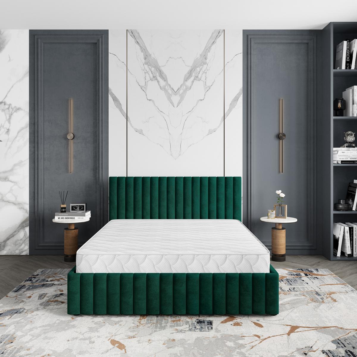 POLSTERBETT CARMIA K 200x200 cm mit Bettkästen - Grün - Grün, Holz/Textil - MASSENO