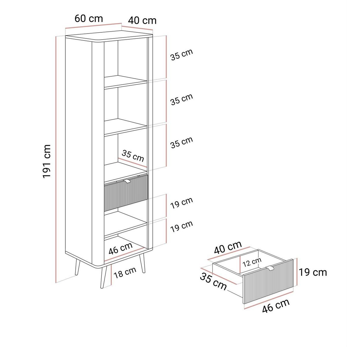 VITRINE schmal AUTUMN 1D1S1W mit Schublade, Kaschmir / Nussbaum - Beige, Holzwerkstoff (60/191/40cm) - Lookway