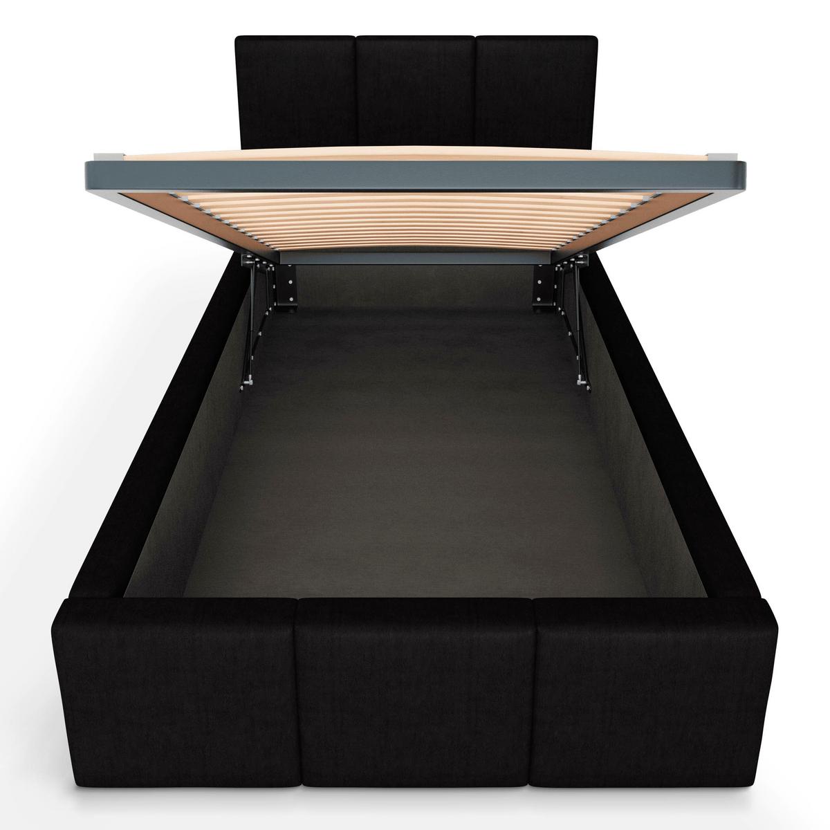 POLSTERBETT für Schlafzimmer Einzelbett mit Stauraum Schwarz 90x200 - Schwarz, Holzwerkstoff (90/200cm) - Muralo